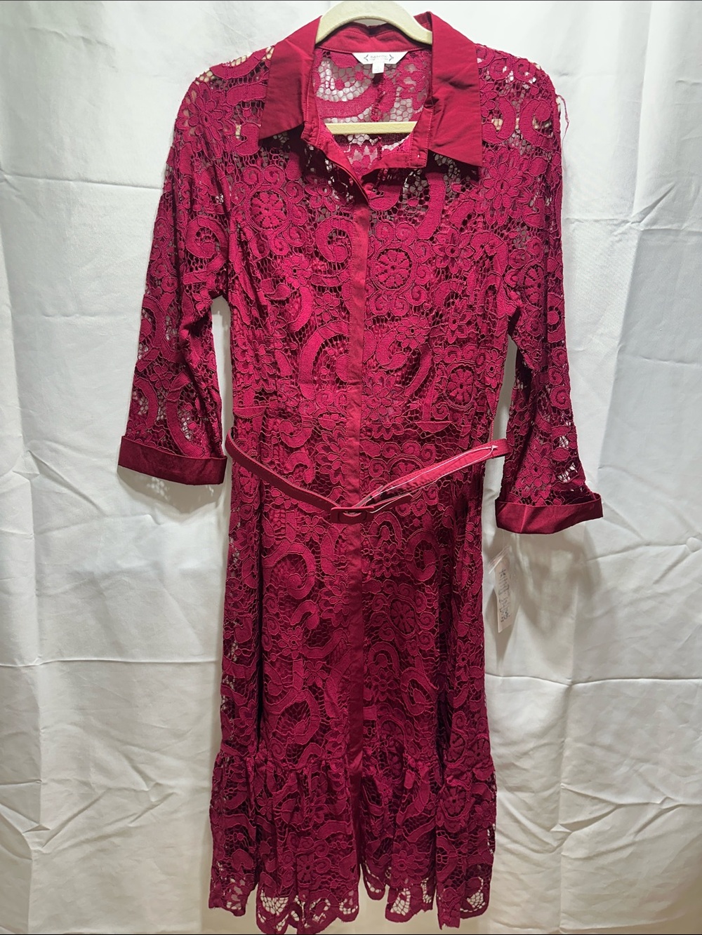 Nanette Lepore Fuchsia Lace Shirt Dress with Belt